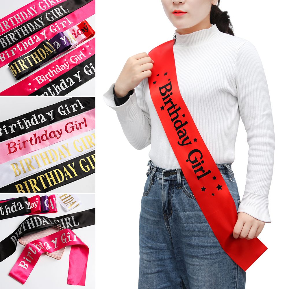 Birthday Sash Glitter - Urodzinowa dziewczyna brokatowa satynowa szarfa wstążki